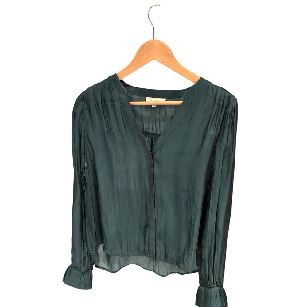 Melloday Womens Teal Long Sleeve Sheer Blouse Size L Polyester Lightweight Top